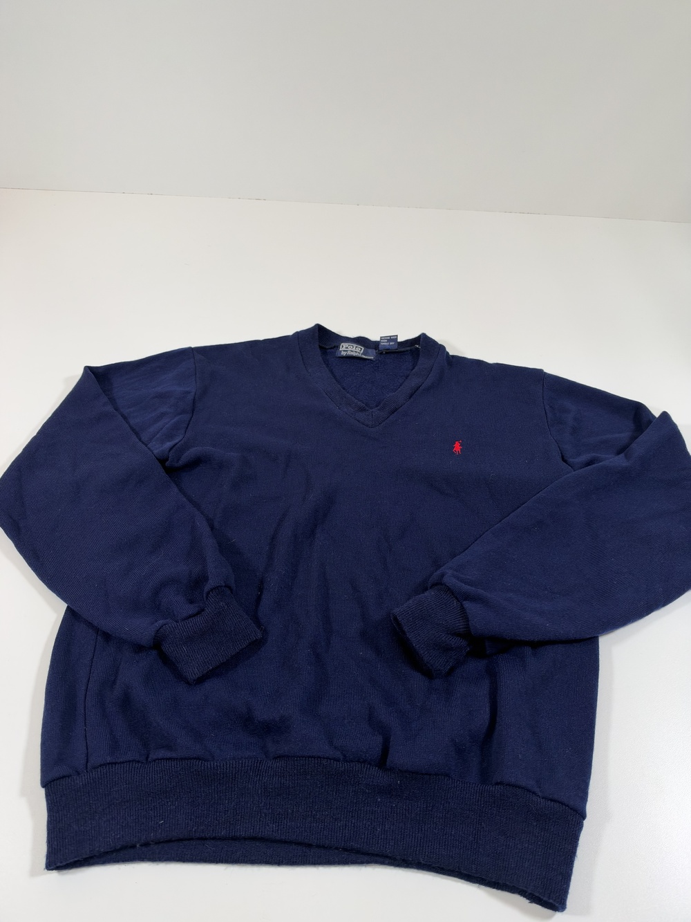 Polo By Ralph Lauren Sweater Mens XL Blue Wool V Neck Knit Pullover Logo